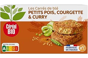 Céréal Bio Tendres carrés de Blé, Petits pois, Courgette, Curry - Végan et Bio - Simple et Rapide à Réchauffer - 200g (2 x 100g) - 209479