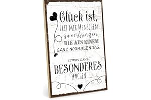 TypeStoff Holzschild mit Spruch – Glück – im Vintage-Look mit Zitat als Geschenk und Dekoration zum Thema Freunde und Freundschaft - HS-00810