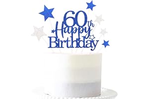 PARGLEEV Glittery 60th Cake Topper with Star men women 60 Birthday Party Supplies, Sixty Years Old Birthday Party Decorations Royal Blue