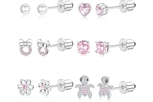 MILACOLATO 6Paia Orecchini Bambina Acciaio Chirurgico Orecchini Anallergici Donna Ragazze CZ Cuore Fiore Orecchini a Bottone Set Piercing Trago Cartilagine Gioielli