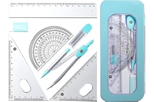 Fonyiunce Compas Escolar, Kit de Aprendizaje Completo, Equipado con una Caja Exterior Robusta y Exquisita a Prueba de Golpes, Los Juego de Escuadra Cartabon y Transportador Que Aman los Niños