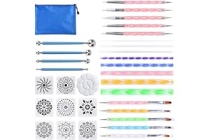 Wuudi Lot de 32 outils mandala rock punaises pour bricolage Rock Peintures polymère argile céramique nail art artisanat dessin bricolage