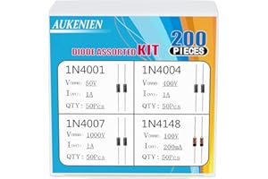 AUKENIEN 4 Valore 200 Pezzi Assortimento diodi Kit Diodo di Commutazione 1N4148 IN4148 Diodo Raddrizzatore 1N4001 IN4001 1N4004 IN4004 1N4007 IN4007