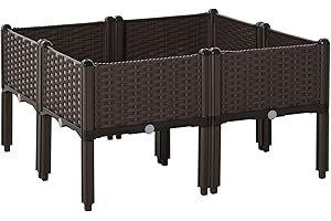 Outsunny Jardinière sur Pieds carré Potager dim. 80L x 80l x 44H cm Inserts d'irrigation Inclus PP Imitation rotin tressé Chocolat