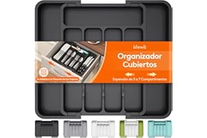 Lifewit Organizador Cuberteros para Cajón Cocina, Libre de BPA Bandeja Cubiertos Extensible, Separador Cubiertos Utensilios Cajón Almacenaje Cocina, Cajas para Cubertería, Negro, Tamaño M