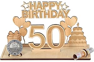 Giftota 50th Birthday Gifts for Women Men, Creative Money Gift Wooden with Birthday Coin, Happy Birthday Decorations, Funny Party Presents Cards Guestbook, Personalised Gifts for Friends Family