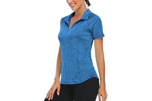 Syphiby Gym Top Women Short Sleeve Polo Shirts 1/4 Zip Up Moisture Wicking Golf Tops Sports Workout Running Tshirt S-XXL