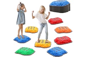 CHIDIAM Pietre di Bilanciamento Bambini,8 pietre Antiscivolo Impilabili, Promuovono L'equilibrio e le Capacità Motorie,Giocattoli Resistenti per Interni ed Esterni,Percorso a Ostacoli