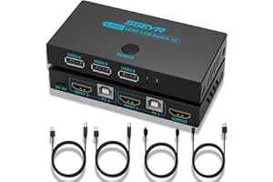 SGEYR Kvm Switch Displayport 1.4, Usb 2.0 Hdmi Kvm Switch 2 PC 1 Monitore 4k 60hz, 2 Port Hdmi Kvm Switch 4k, Kvm Switch 2 PC 1 Monitore Hdmi, Hdmi Kvm Switch Usb, für Tastaturen und Mäuse, Windows