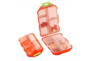 MAIANY Portapillole Settimanale da Viaggio con 10 Scomparti Portatile e Compatto Ideale per Viaggiatori e Anziani Contenitore per Pillole con Custodia Grigia (arancione)