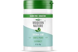 Poudre de stévia 100% pure Modern Nature – Entièrement naturelle, zéro calories, zéro glucides, sans sucre, 250 fois plus sucrée que le sucre, édulcorant végétalien et adapté aux diabétiques