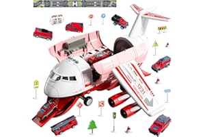 CI VETCH Airplane Toys for 3 Year Old, Toy Airplane for Boys Kids Girls Age 4-7, Large Transport Spray Aeroplane Toys with 10 Firetruck Vehicles, Boy Toys Age 4-5