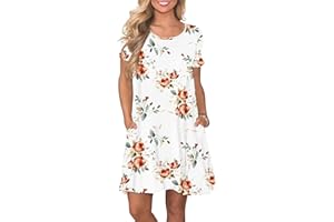 WNEEDU Vestido Verano para Mujer Vestidos de Camiseta Mangas Cortas Casual con Bolsillos