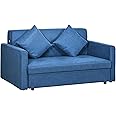 HOMCOM 2 Seater Sofa Bed, Convertible Bed Settee, Modern Cotton Loveseat Sofa Couch with 2 Cushions, Hidden Storage for Living Room, Guest Room, Deep Blue