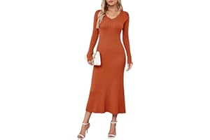 Arach&Cloz Jumper Dress for Women UK Winter Knitted Dresses Bodycon Fishtail V Neck Long Dresses Maxi Sweater
