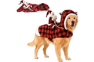 CELEBRATION DIRECTRE Dog Christmas Costume, Santa Claus Riding Pet Costume Pet Clothes Suit Xmas Outfits Hoodies Xmas Cosplay Dressing up for Small Medium Large Dogs