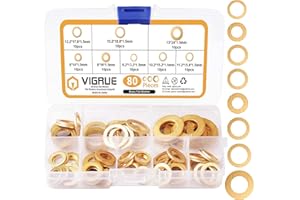 VIGRUE 80 Stück Fitschenring Sortiment, Massivem Messing Unterlegscheiben Set, Unterlegscheibe Tür Ø 8/9.2/10.2/11.2/12.2/13/13.2 mm für Türscharniere Türbänder in Sortimentskasten