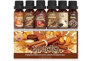 Spice Essential Oils for Diffuser, SNOWSEN Aromatherapy Oil Set - Apple Cinnamon, Pumpkin Pie, Gingerbread, Coffee, Vanilla, Harvest Spice, Autumn Fragrance Oils Gift Set