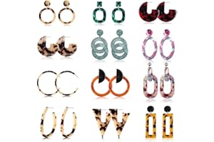Finrezio 12 Paires Boucles d'Oreilles en Acrylique Résine pour Femme Fille Boucles d'Oreilles Géométrique Bohème
