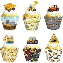 24 Baufahrzeug-Cupcake-Topper – Für Kindergeburtstage & Torten-Deko