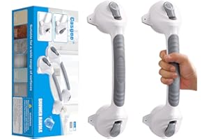 Casgee 2 Stück Haltegriff Dusche ohne bohren, 38cm Haltegriffe für Senioren, Haltegriff mit Saugnapf bis 110KG, Badewannengriff mit Saugwarnung, Portable Mobiler Duschgriff, WC Rutschfreier, Grau