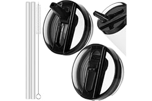 Quuylin 2 coperchi di ricambio per Stanley 40oz, coperchio Stanley Cup a prova di perdite, con 2 cannucce e 1 spazzola per cannuccia, coperchio di ricambio riutilizzabile per bicchieri da 40 oz (nero)