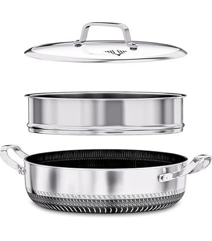 BERGNER STEELBLUE PFAS-vrije Tri-Ply hybride braadpan 24 cm met Ceratech keramische coating, roestvrij staal, 3-laags, geschikt voor inductie, krasbestendig, blauwe honingraatstructuur en koude greep
