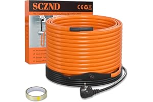 SCZND Frostschutz Heizkabel mit Thermostat, 10M Begleitheizung Wasserleitung, 25W/m Selbstregulierend Heizkabel Rohrbegleitheizung IPX7 Wasserdicht für Wasserleitung Pflanzen Weidetränken Dachrinnen