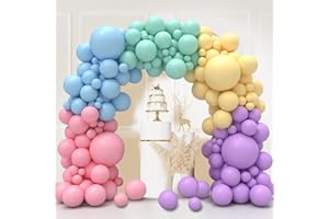 LUOBITO Pastel Balloons, 130Pcs Pastel Rainbow Balloons Arch Garland Kit, 18 12 10 5 Inch Macaron Multicolored Balloons, Assorted Color Latex Balloons for Birthday Wedding Baby Shower Party Decorations