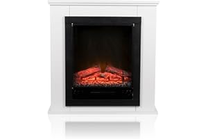 Classic Fire Cheminee Electrique Effet Flamme Lugano 1800W - Cheminée Décorative avec Télécommande et Minuterie - Chauffage Electrique Poêle Électrique Autoportant - Blanc