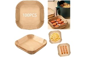 LUMINARYLAIR 100 Pièces Papier Cuisson Air Fryer,18x18 cm Papier Cuisson air Fryer Carré,papier Sulfurisé pour Air fryer,Papiers airs fryers Jetable,Food-Grade BPA Gratuit papiers Carré,pour Friteuse à Airs Chaud