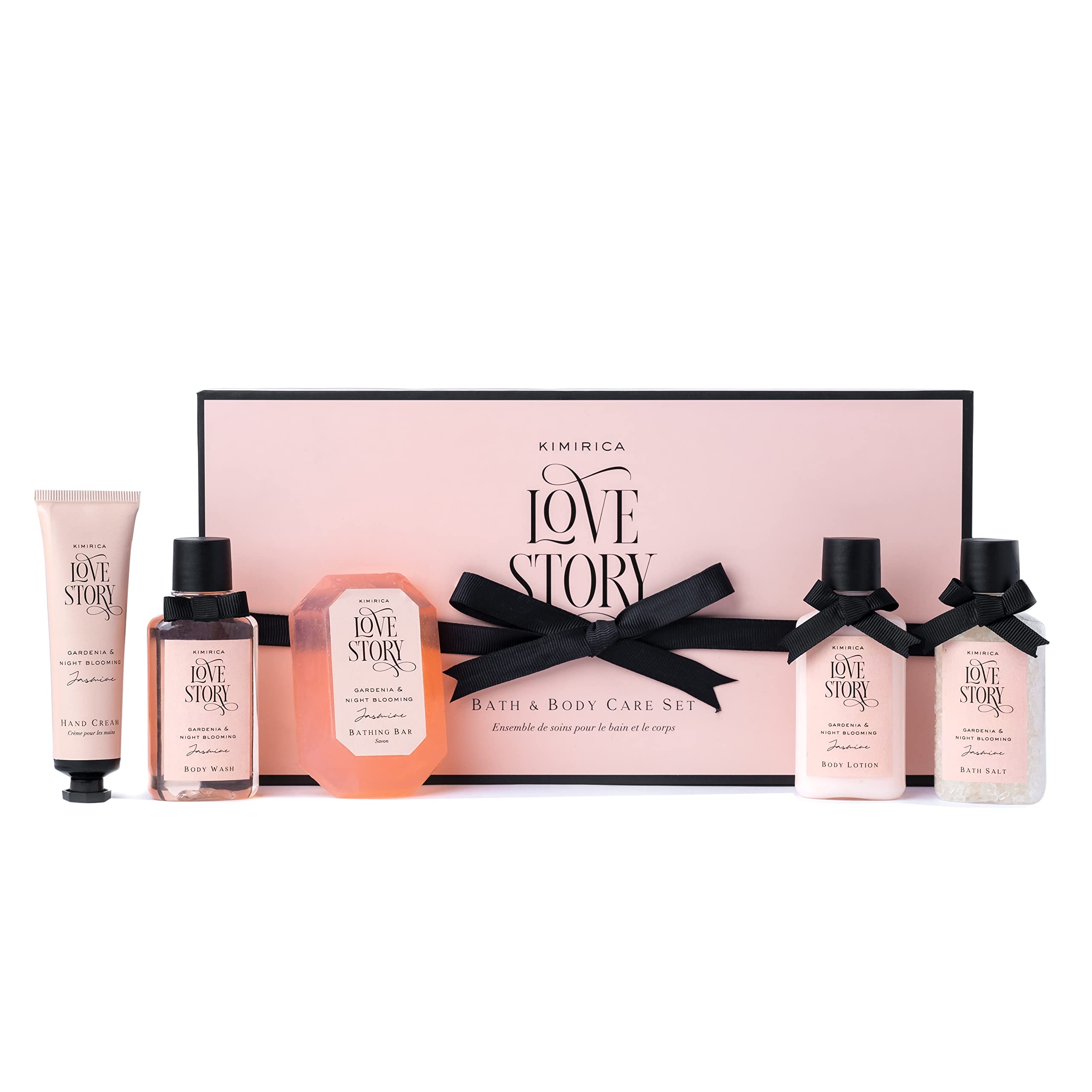 Kimirica Love Story Luxury Bath and Body Care Gift Set Box | Bath Salt, Body Wash, Body Lotion, Bathing Bar and Hand cream | 