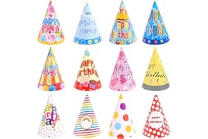 CHONGQILAO 12 Pezzi Cappellini Festa Compleanno, Cappello di Carta a Cono, Cappellino da Festa per Bambini Adulti, Cappello Festas Compleanno, Cappelli Cono Festas per Compleannos