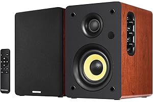 Sanyun SW206 Altoparlanti da Scaffale HiFi 4” con Modalità Studio, 80W Attivi, Bluetooth 5.4/Ottico/Coassiale/TRS/Aux/DAC USB 24bit, per Giradischi TV PC Desktop, Cabinet in Legno, Telecomando, Rosso