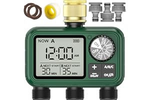 XinFuture Bewässerungscomputer 3 Ausgänge, Messingeinlass, Großes LCD-Display Bewässerungsuhr, Automatische Bewässerung Zeitschaltuhr mit Regenverzögertem/Manuellem/Wasserhahn-Zeitschaltuhr für Garten