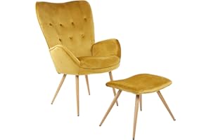 Albatros sedia ad ala con sgabello YORK, oro, rivestimento in velluto, comoda imbottitura, poltrona TV, poltrona imbottita