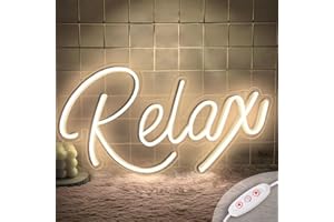 BEALITY Relax Neon Light Warm Neon Sign Light Up Sign for Wall Decor, LED Neon Light Sign Neon Letters USB Powered with Dimmable Swith, Night Light for Bedroom Brithday Party, Gift for Girls Boys