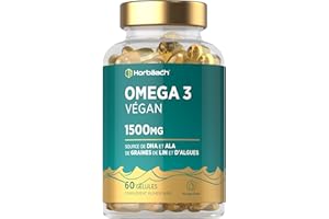 HORBÄACH Omega 3 Vegan DHA ALA 1500mg | Huile d'Algues | Haute Concentration | 60 Gélules Vegan | Horbaach