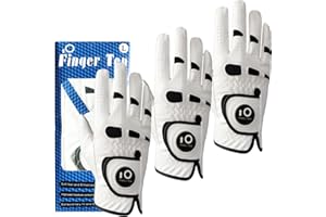 FINGER TEN Gants De Golf Homme Main Droite Gauche Cuir avec Marqueur de Balle Mode Lot de 3, Gant De Golf Hommes Blanc Sports Respirants Cadeaux Golf