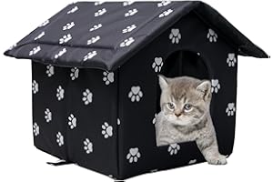 Whiwhi Cat House for Outdoor Waterproof Winterproof and Warm Dog Cave with Removable Cushion Pet Shelter Tent for Feral Cats 33x30x35cm