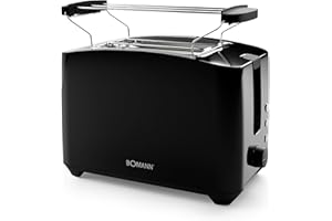 Bomann, Kompaktowy toster na 2 kromki, Rozmrażanie, Podgrzewanie, Szybkie wyłączanie, Uchwyt na bułki, TA6065CB, Czarny