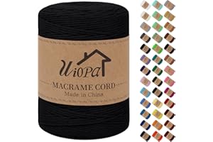 Uiopa Macrame Corda 3mm x 300m Nero Macramè Filo Corda di Cotone Naturale Spago Colorato Cordino per Borse Uncinetto, Wall Hanging, Decorazioni, Bomboniere Fai da Te, Piante da Appendere