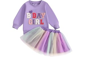 MAHUAOYIXI Baby Girl 2Pcs Birthday Outfits Long Sleeve Letter Embroidery Tops Sweatshirts + Tutu Skirt Set Toddler Girls Clothes Girls Birthday Clothing Set