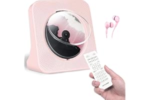 GAONAWAY Lettore CD musica rosa, lettore CD portatile Bluetooth 5.0, lettore musicale domestico con altoparlanti HIFI integrati, radio FM, timer, porta USB, presa AUX, telecomando (include cavo per auricolari)