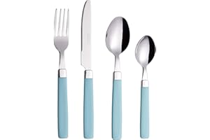 EXZACT Cutlery Set 16pcs Stainless Steel - Coloured Handles - 4 x Forks, 4 x Knives, 4 x Table Spoons, 4 x Tea Spoons - Dishwasher Safe (Turquoise)