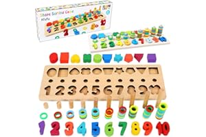 Afufu Giochi Bambini 3+ Anni, Giocattoli Educativi Montessori da Puzzle in Legno, Anelli impilabili per Imparare la Matematica Contare e Colori, Giochi Educativo Set Regalo per 3 4 5 Anni