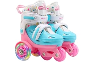 FANELOD Kids Quad Skates, Adjustable Quad Roller Skates Kids, Children Roller Skates, Kids Quad Skates, Safe and Fun Roller Skates High Elasticity PU Roller Skating Shoes for 2-8 Year Old Boys and Girls