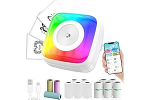 Zhwidnerso Mini Thermal Printer with 13 Rolls Paper, Wireless Bluetooth Portable Sticker Printer for Phone, Pocket Printers Compatible Android/iOS Notes,List,DIY,5 Colored Pens (C31-White)
