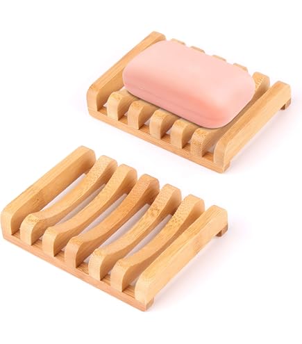 Produktbild von Seifenschale Mit Ablauf 2 Stück , Handgefertigte Seifenschalen, Seifenschale Holz, Soap Holder Für Dusche, Bad, Badewanne, Küche Schwämme, Seifenhalter Zum Platzieren Von Seife Bambusseifenschale Oval
