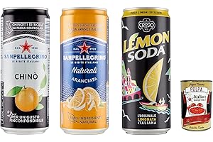 ITALIAN GOURMET E.R. 72 latas de limonata San Pellegrino Aranciata Chinotto Lemonata 330 ml para beber italiano + Polpa italiana Gourmet 400 g